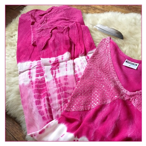Plus Size Pink Tie Dye Embellished Shift Dress - Picture 2 of 3
